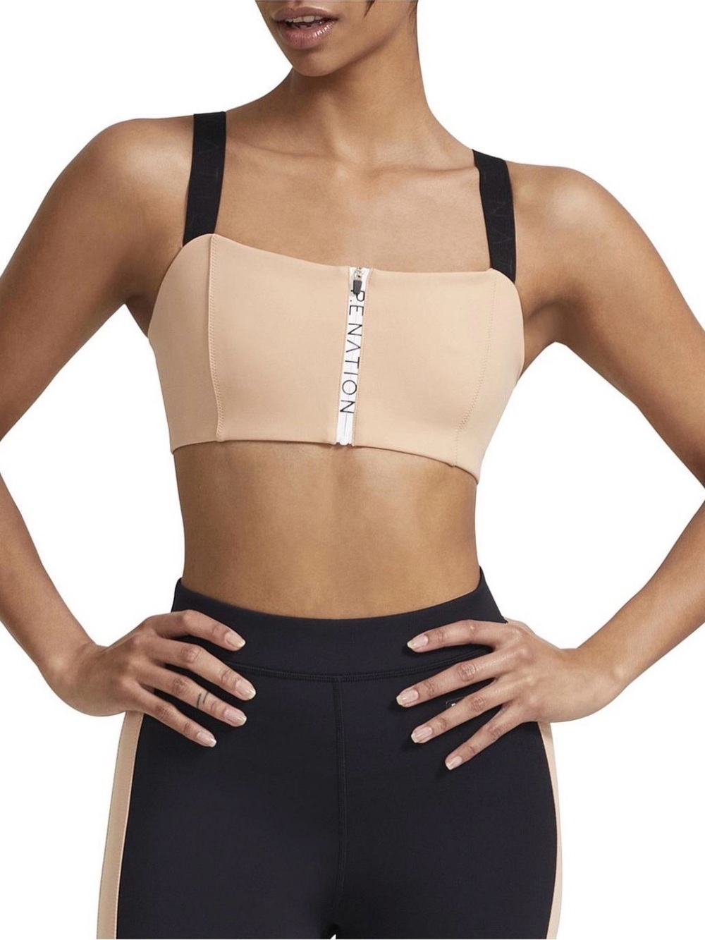 P.E Nation Nude and Black Zip-Front Sports Bralette, Size Medium, High End